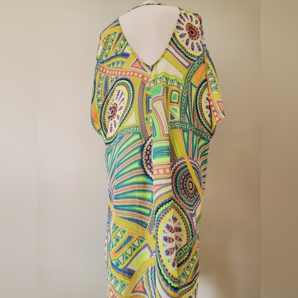 LUSH sheer tribal swim cover up long printed tunic beach festival resort OS - Picture 3 of 8